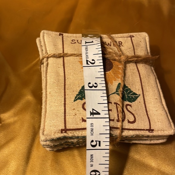 Fabric square coasters that say Sunflower seeds with a sunflower in the middle - Picture 5 of 6
